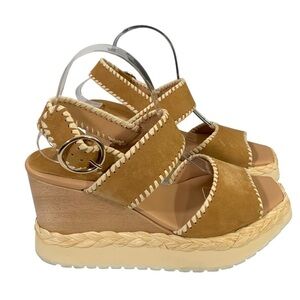PALOMA BARCELO Topstitch Espadrille Platform Wedge Sandals Size 41